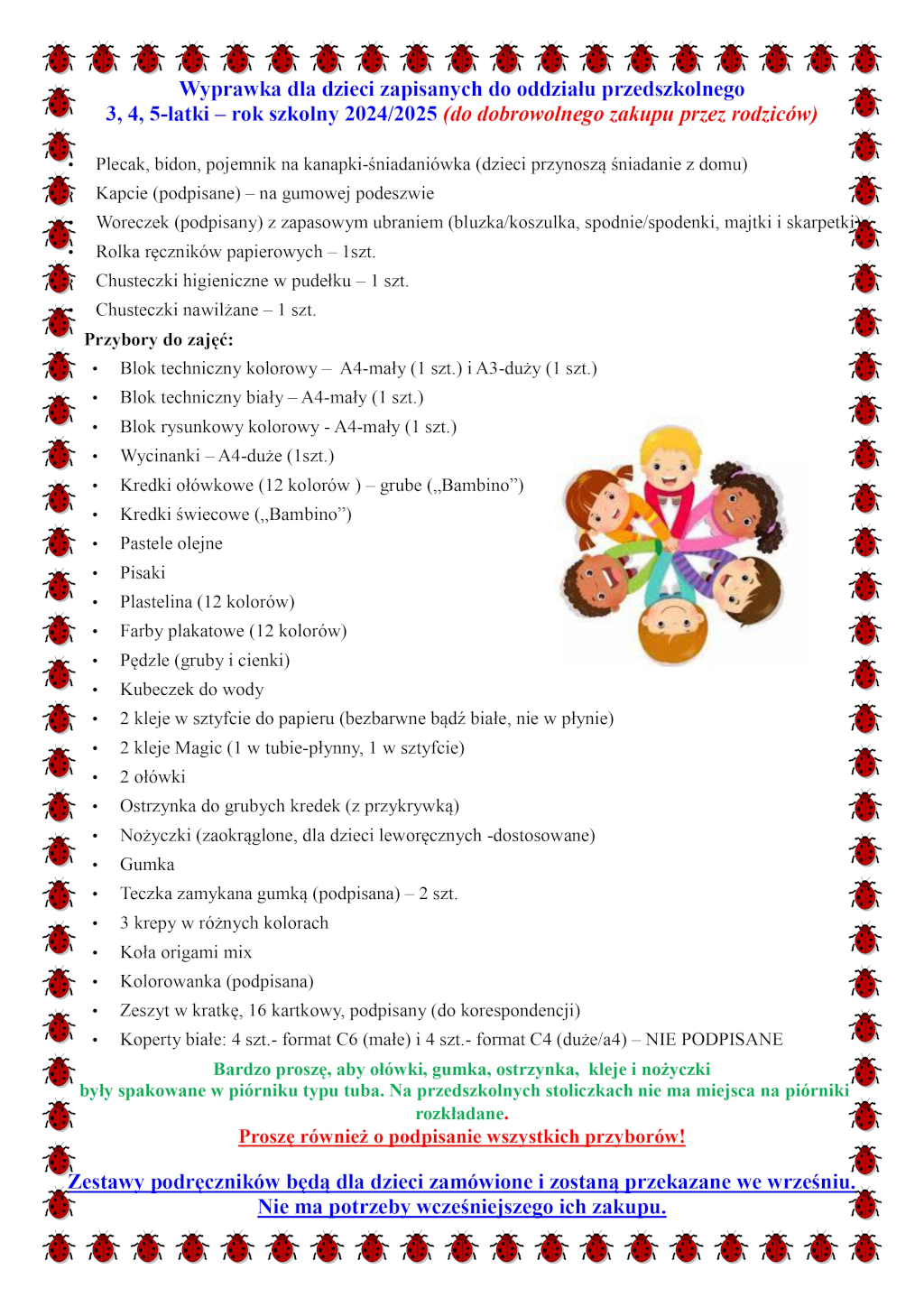 Wyprawka - oddział przedszkolny - 3, 4, 5 - latki