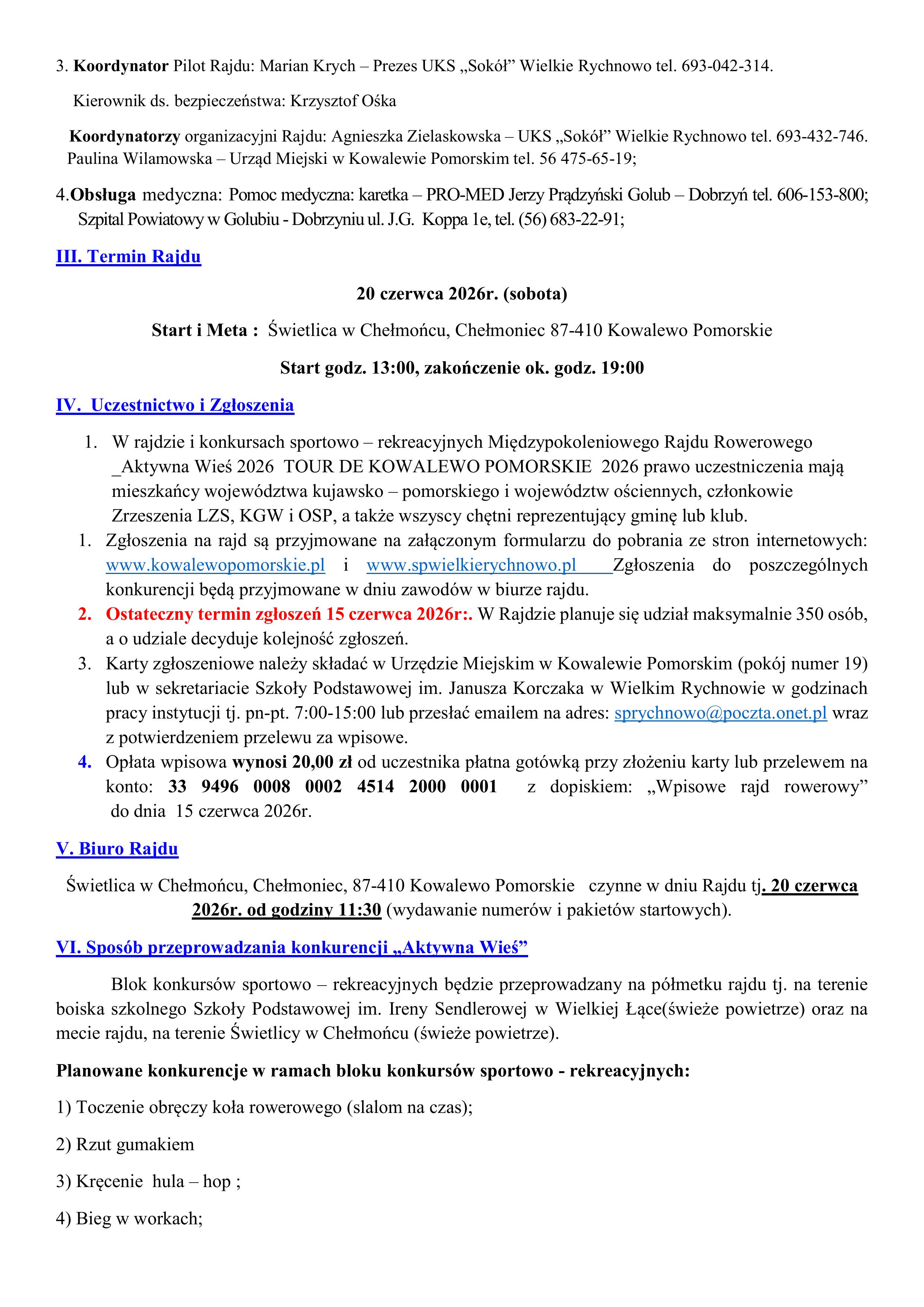 XV Międzypokoleniowy Rajd Rowerowy Tour de Kowalewo Pomorskie