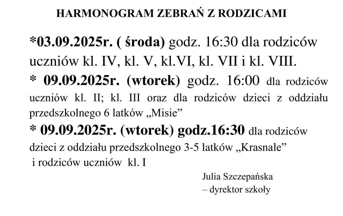 Zdjęcie do Harmonogram zebrań