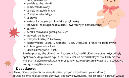 Wyprawka - grupa Misie (6-latki)
